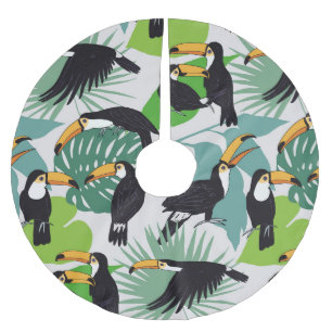 Saia Para Árvore De Natal De Poliéster Toucan Bird: Padrão de Folhas de Palma