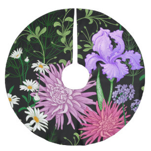 Saia Para Árvore De Natal De Poliéster Trechos sem costura de flores selvagens de verão