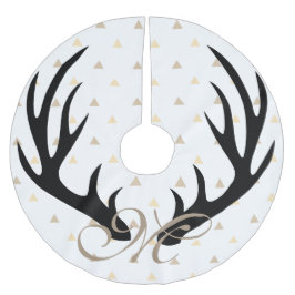 Saia Para Árvore De Natal De Poliéster Trendy Black Deer Antlers Dourados Monograma de Co
