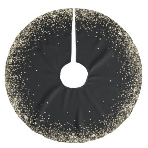 Saia Para Árvore De Natal De Poliéster Trendy Glitter Art Black Dourado Tree Skirt