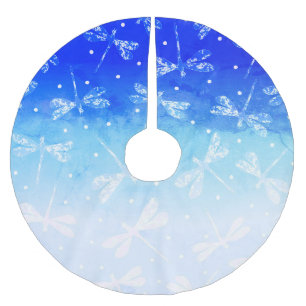 Saia Para Árvore De Natal De Poliéster Trendy modernos pontos azuis e libélulas