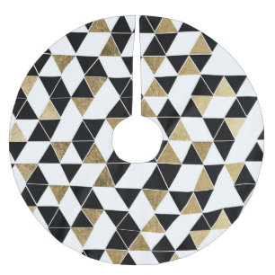 Saia Para Árvore De Natal De Poliéster Triângulos modernos pretos, brancos, e do falso d