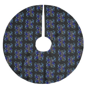 Saia Para Árvore De Natal De Poliéster Triplo Dia Negro Dos Rosas Azuis De Pele Morta