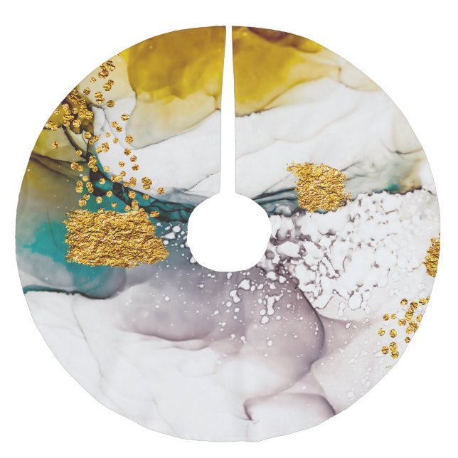 Saia Para Árvore De Natal De Poliéster Tumura do Pastel: ouro espirra arte. (Frente)