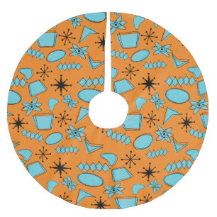 Saia Para Árvore De Natal De Poliéster Turquesa de Formas Atômicas MCM em Laranja