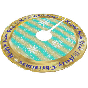 Saia Para Árvore De Natal De Poliéster Turquesa Glitter Dourada Floco de Neve Popular
