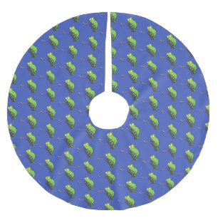 Saia Para Árvore De Natal De Poliéster Um desenho animado verde-feliz chameleon lagarto