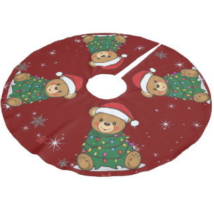 Saia Para Árvore De Natal De Poliéster Ursa fofa alegre árvore de Natal safari Natal