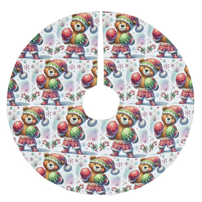 Saia Para Árvore De Natal De Poliéster Urso de Feriado de Boxas-Sombra (Frente)