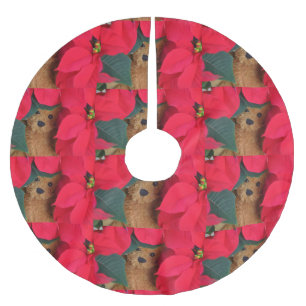 Saia Para Árvore De Natal De Poliéster Urso de pelúcia com poinsettias