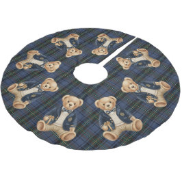 Saia Para Árvore De Natal De Poliéster Urso de pelúcia xadrez preppy de luxo