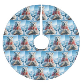 Saia Para Árvore De Natal De Poliéster Urso Polar com Peças Formando Coração