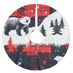 Saia Para Árvore De Natal De Poliéster Urso Polar das Xadrezes de Buffalo Vermelho