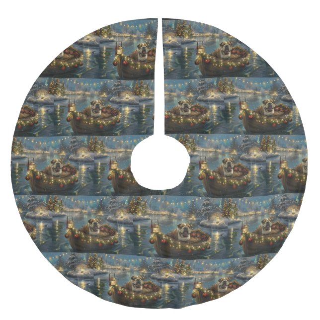 Saia Para Árvore De Natal De Poliéster Vazio Festivo de Buldogue (Frente)