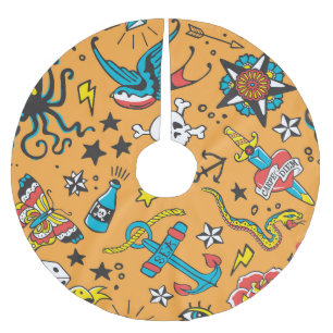 Saia Para Árvore De Natal De Poliéster Velha Tatuagem Escolar: Bonita Sem Costura