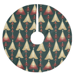 SAIA PARA ÁRVORE DE NATAL DE POLIÉSTER VERDE ESCURO COM ÁRVORES DE NATAL DOURADO E VERMEL