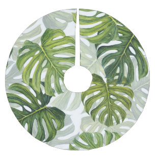 Saia Para Árvore De Natal De Poliéster Verde Monstera Tropical Watercolor
