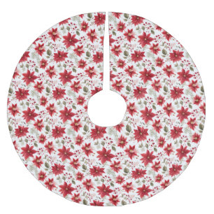 Saia Para Árvore De Natal De Poliéster Vermelho Branco Verde Festa de Natal Poinsettia