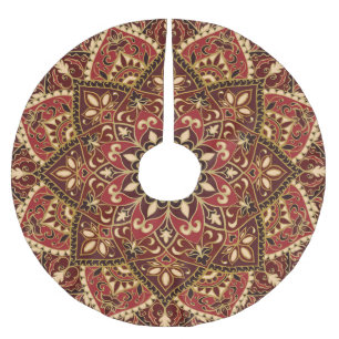 Saia Para Árvore De Natal De Poliéster Vermelho Oriental: tapete Floral Vintage