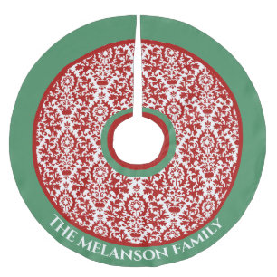 Saia Para Árvore De Natal De Poliéster Vermelho Verde Branco Floral Damasco Árvore de Nat
