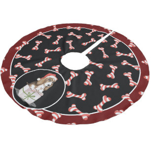 Saia Para Árvore De Natal De Poliéster Vermelho Vermelho e Cachorro Branco, Cachorro Papa