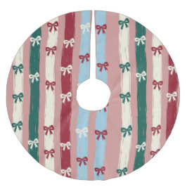 Saia Para Árvore De Natal De Poliéster Vertical Stripes & Bows in Holiday Pastels