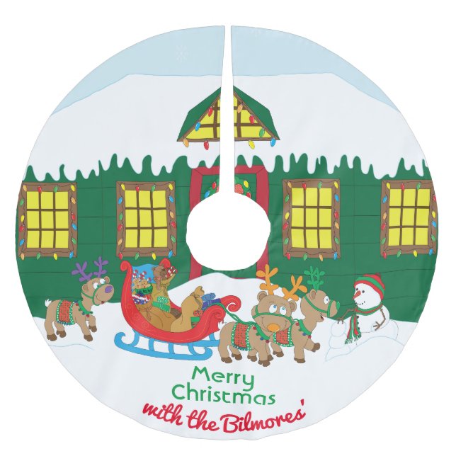 Saia Para Árvore De Natal De Poliéster Véspera de Natal em Papais noeis (Frente)