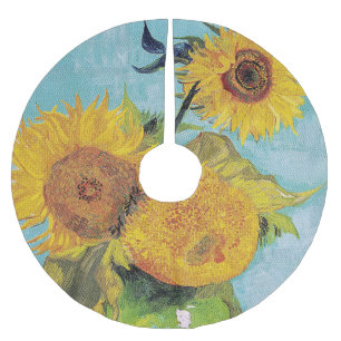 Saia Para Árvore De Natal De Poliéster Vincent Van Gogh - Três girassóis em um vaso