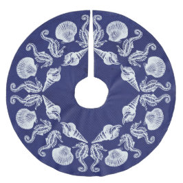 Saia Para Árvore De Natal De Poliéster Vintage Beach Cottage Seashells White Blue