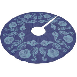 Saia Para Árvore De Natal De Poliéster Vintage Beach Seashells Christmas Blue