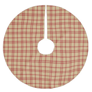 Saia Para Árvore De Natal De Poliéster Vintage beige Red xadrez padrão fazenda