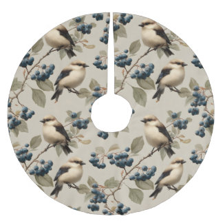 Saia Para Árvore De Natal De Poliéster Vintage Bird and Blueberry Seamless Pattern