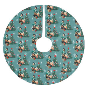 Saia Para Árvore De Natal De Poliéster Vintage Cowgirl e Árvore de Natal com Floco de Nev