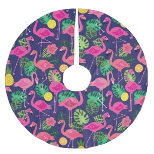 Saia Para Árvore De Natal De Poliéster Vintage flamingos, padrão de elementos de verão