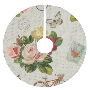 Saia Para Árvore De Natal De Poliéster Vintage floral, elegância da borboleta