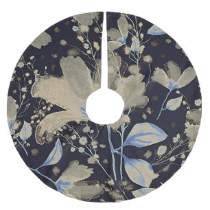 Saia Para Árvore De Natal De Poliéster Vintage Floral Watercolor: Fundo Preto