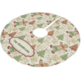 Saia Para Árvore De Natal De Poliéster Vintage Gingerbird Man & Christmas Trees Custom