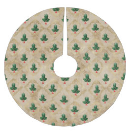 Saia Para Árvore De Natal De Poliéster Vintage Holly Damask Pattern 