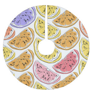 Saia Para Árvore De Natal De Poliéster Vintage Lemon Citrus Textura De Verão