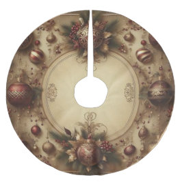 Saia Para Árvore De Natal De Poliéster Vintage Maroon e Dourado Natal