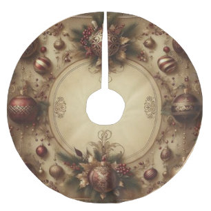 Saia Para Árvore De Natal De Poliéster Vintage Maroon e Dourado Natal
