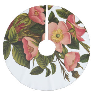 Saia Para Árvore De Natal De Poliéster Vintage Rosas Belos Botânicos Rosa