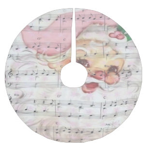 Saia Para Árvore De Natal De Poliéster Vintage Santa Claus com Notas de Música