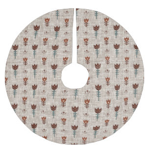 Saia Para Árvore De Natal De Poliéster Vintage Scandinavia Folk Art Tulip Faux Linen