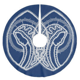 Saia Para Árvore De Natal De Poliéster Virgem Abençoada Maria, renda branca, azul marinho