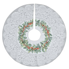 Saia Para Árvore De Natal De Poliéster Visual "Doily" Único com Coroa de Frutas Vermelhas