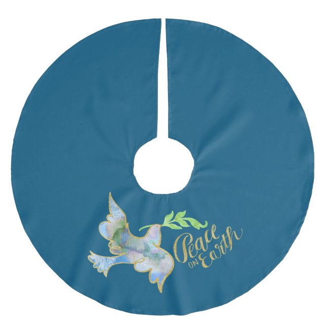 Saia Para Árvore De Natal De Poliéster Viva Dourada Paz na Terra (Frente)