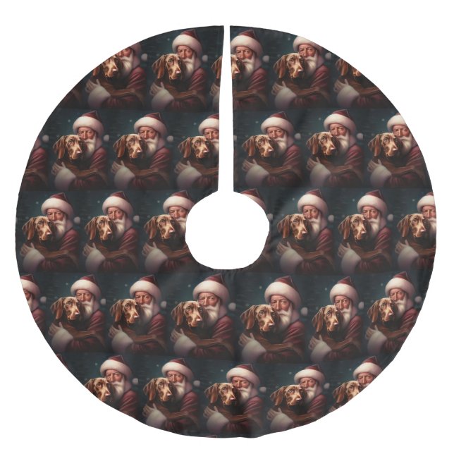 Saia Para Árvore De Natal De Poliéster Vizsla com Papai Noel Natal Festivo (Frente)