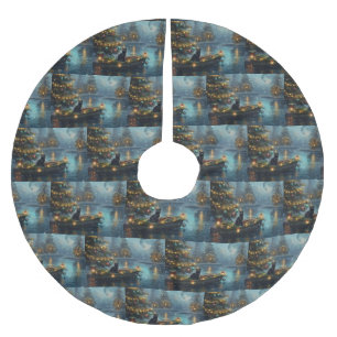 Saia Para Árvore De Natal De Poliéster Voyage festiva de gato preto