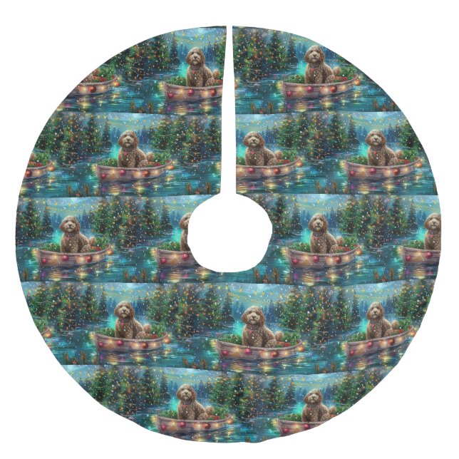 Saia Para Árvore De Natal De Poliéster Voz Festiva do Cockapoo (Frente)